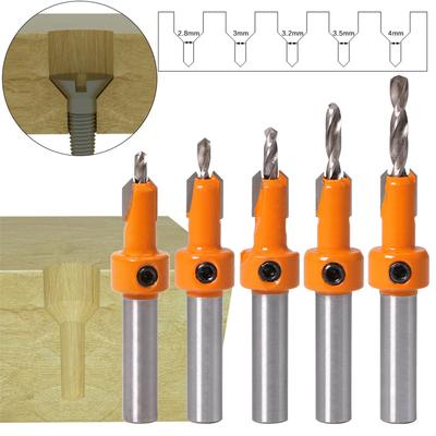 5pcs 8mm Round Shank Countersink Drill Bit Set 2.8-4mm Tapered Drill Bits Woodworking Screw Cutting Hole Drilling & Opening Tool