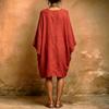 Women's Fashion Loose Fit Batwing Sleeve Dress V Neck Casual Comfortable Lightweight Fabric Pocket Detail Summer Beachwear