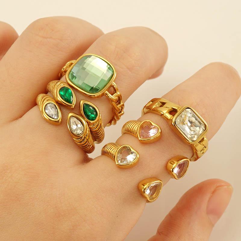 European-American 18k Gold Zircon Retro Open Ring for Women