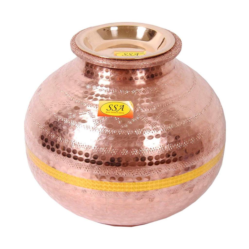 Matka-Wasserspender aus reinem Kupfer, Behältertopf mit 1 Glasbecher, 6,5 Liter (Braun)- 2er-Set, Diwali-Geschenkartikel