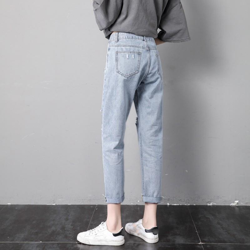 Ripped Nine Point Jeans Women's Loose Summer Thin Section High Waist Straight Pants
