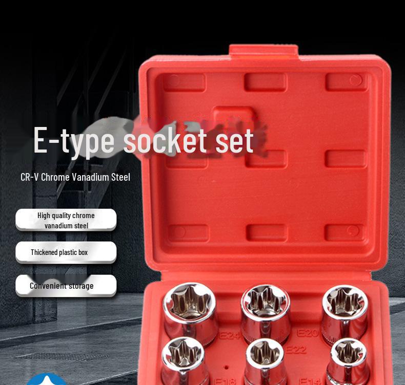 9-Piece Flower & Star Type E-Socket Set - Hexagonal & Six-Pointed