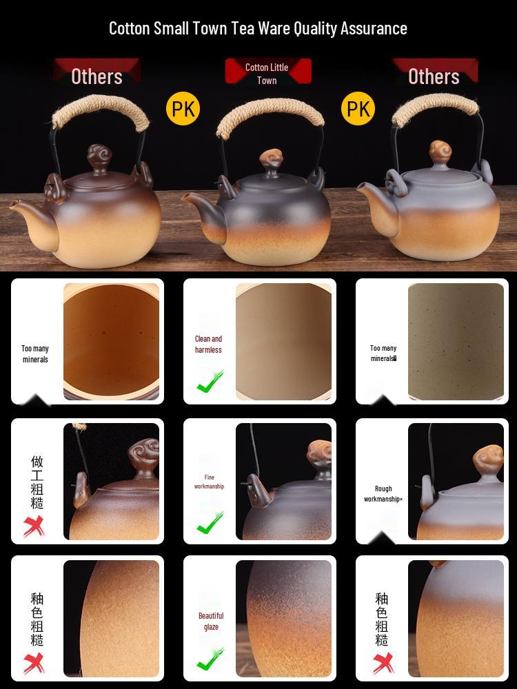 Clay Teapot with Lid and Handle for Electric or Charcoal Stove