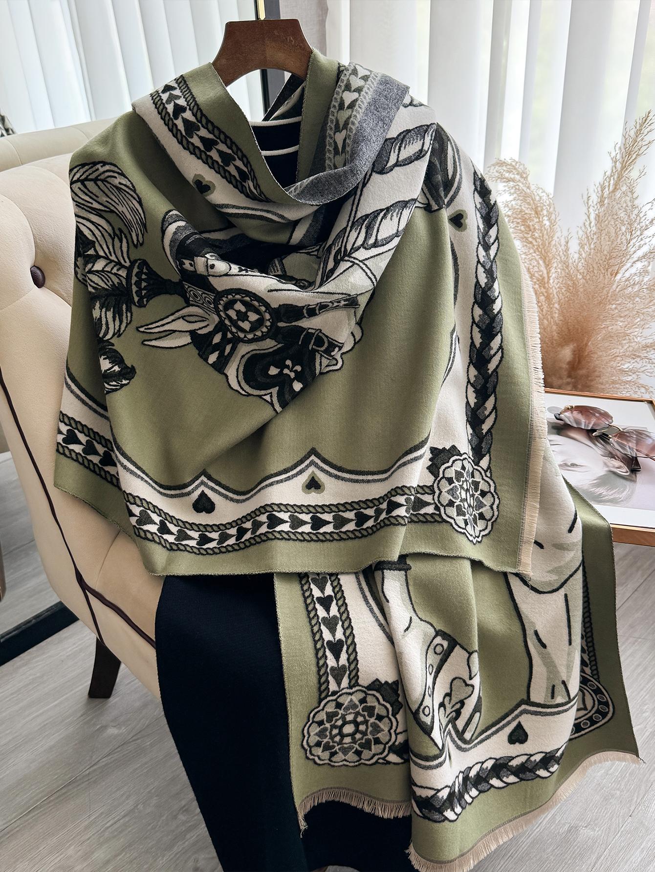 Écharpe en Cachemire Chaud Hiver Cheval de Guerre Grande Pashmina Épais Couverture Châles Bufanda Foulard Cravate Design Écharpe black