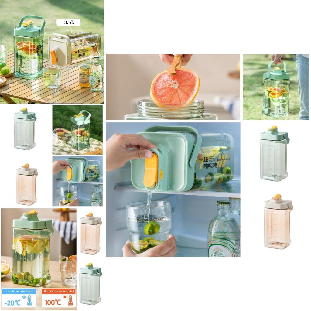 Large Capacity Modern Simple Style Ice Water Pitcher With Tap Green/white