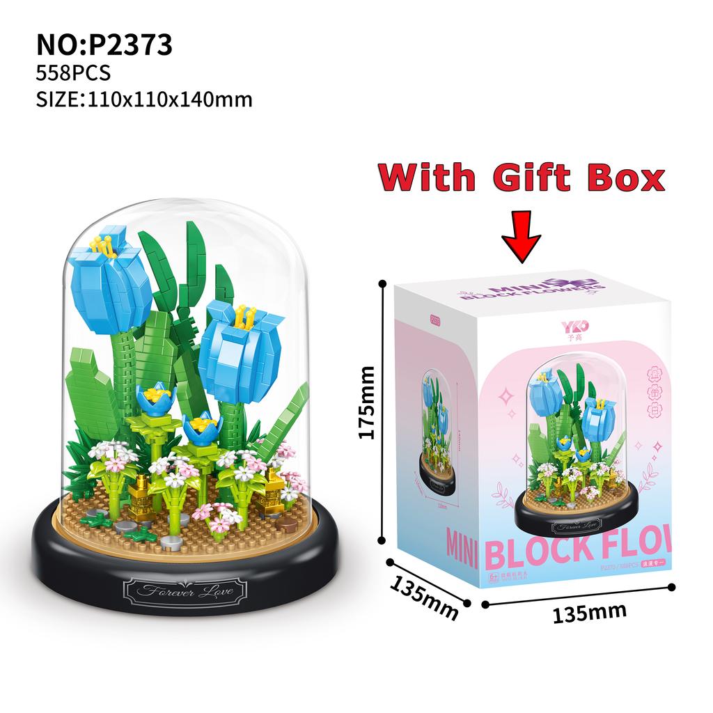 Eternal Flower Block With Dust Cover Assembly Bouquet Desktop Decoration Building Block Micro Bricks Kid's Puzzle Assembly Toy