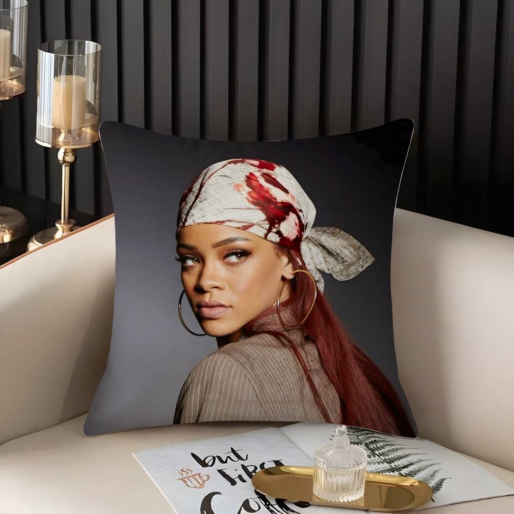 Popular Singer R_Rihannas Pillow Case Home Dorm Chair Back Short Plush Double-Sided Printing Office Nap Time Cushion Cover