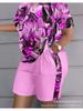Summer Autumn 3D Print Women Loose Sports Suits Round Neck Short Sleeve Top Shorts Two Piece Set