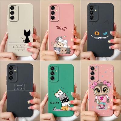 Dangtelis, skirtas Samsung Galaxy M55 A16 A06 5G S24 FE M35 C55 M 35 A 16 Lovely Owl animacinio rašto lęšių apsauga matinis silikoninis minkštas nuo kritimo telefono dėklas