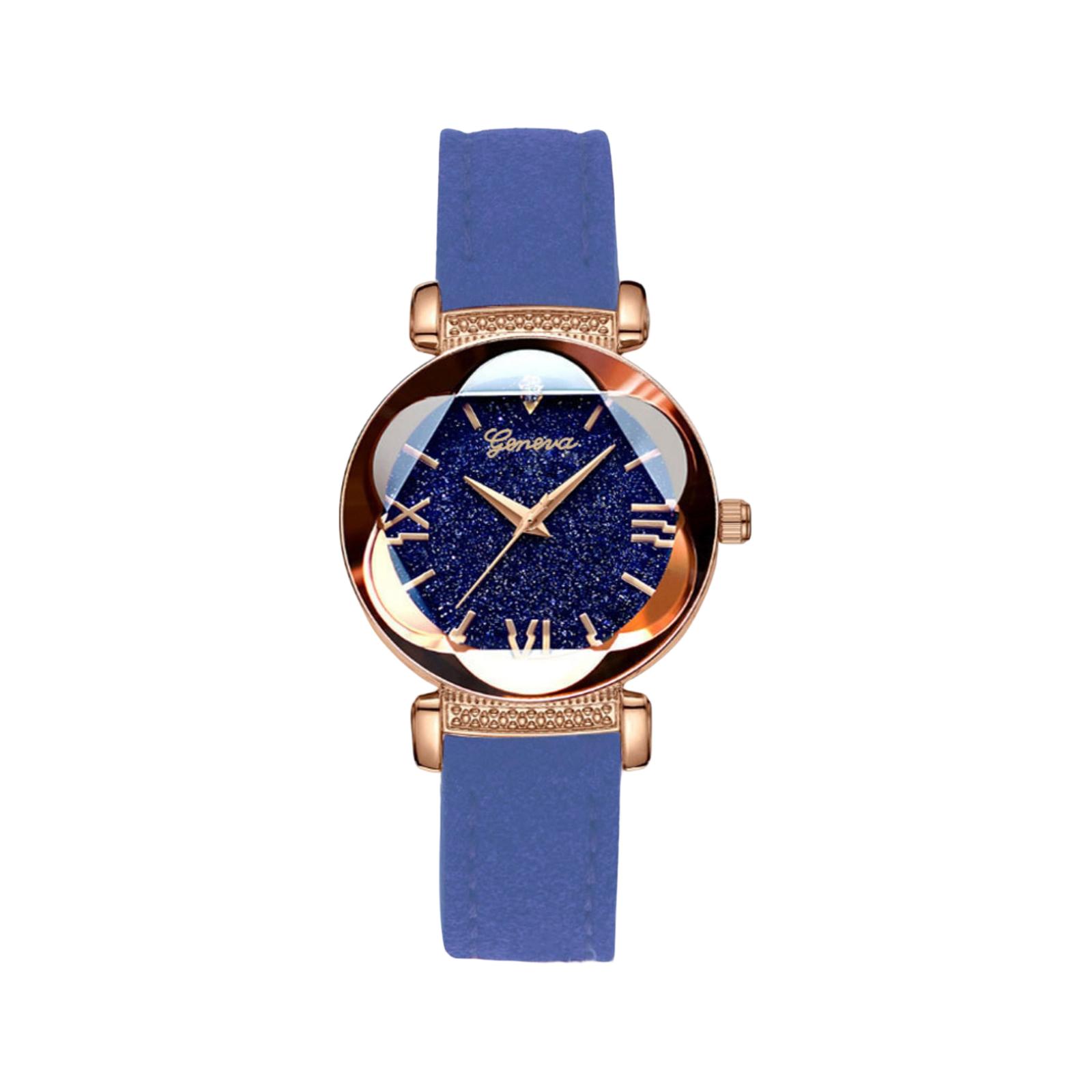 

Quartz Wristwatch for Women with Diamond-Shaped Starry Sky Dial and Textured Strap Durable Round Case Fashionable Design One Size