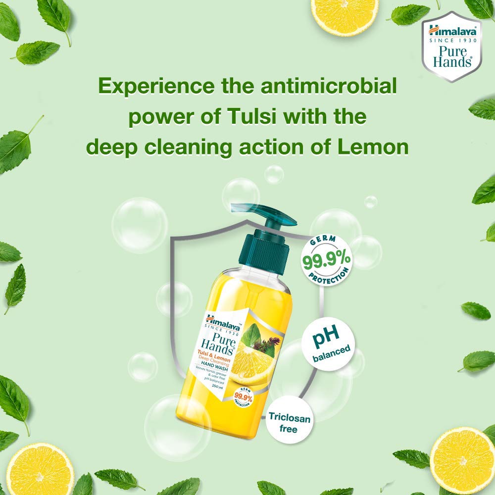 Himalaya Pure Hands Deep Cleansing Hand Wash With Tulsi And Lemon Pump 250ml Removes Grease And Odors Gentle On Skin