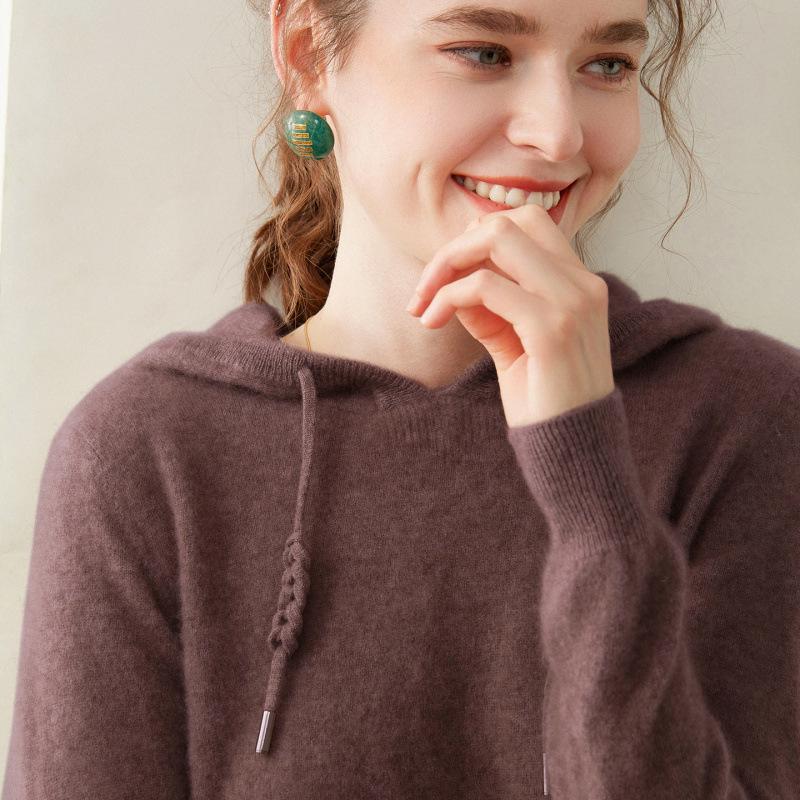 Damen-Kapuzenpullover aus Kaschmirwolle: Hautfreundlich, Lockerer Schnitt, Winter-Basisschicht