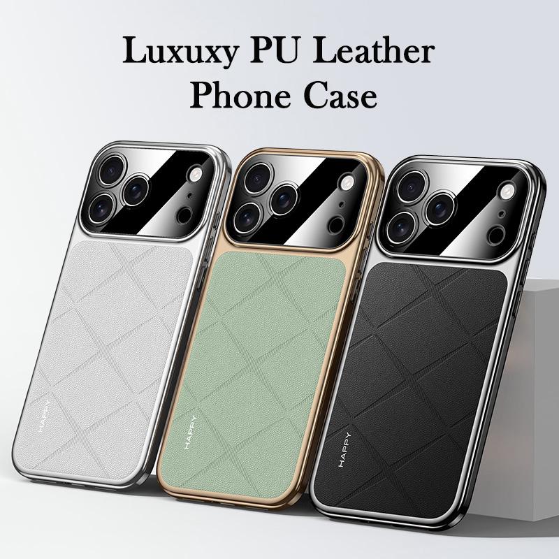 KEYSION Luxury Grid Pattern PU Leather Case for iPhone 17 Pro Max Plating TPU Camera Protection Phone Cover for iPhone 17 Air