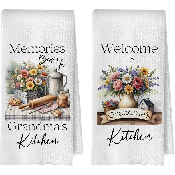 Great Grandma Dish Towels - Great Grandma Gifts Waffle Weave Kitchen Towels, Grandma Decorative Hand Tea Towel, New Grandma Gifts, 16×24 Inches
