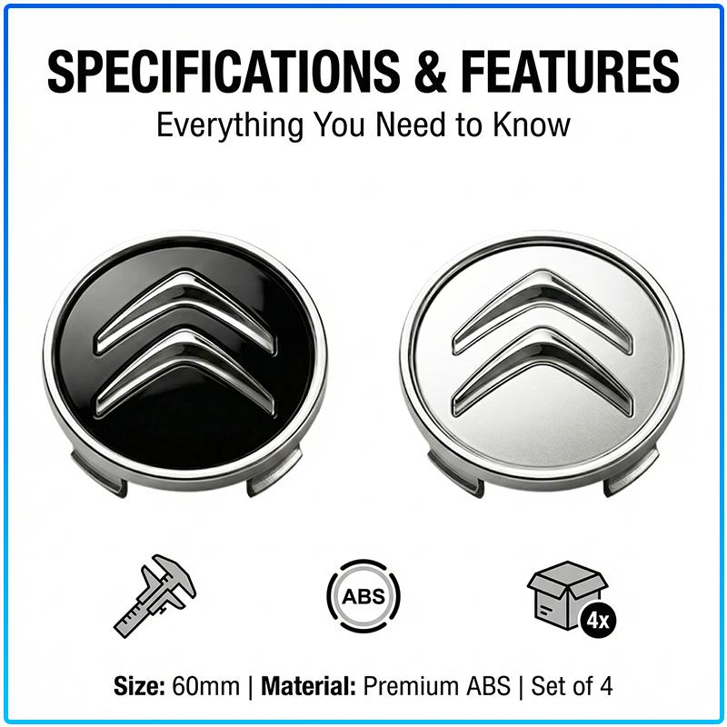 4Pcs 60MM Anti-Rust Rim Emblem Decals Scratch-Proof Car Wheel Center Cover For Citroen C1 C2 C3 C4 C5 C6 C8 C4L DS3 DS4 DS5LS DS6 Accessories