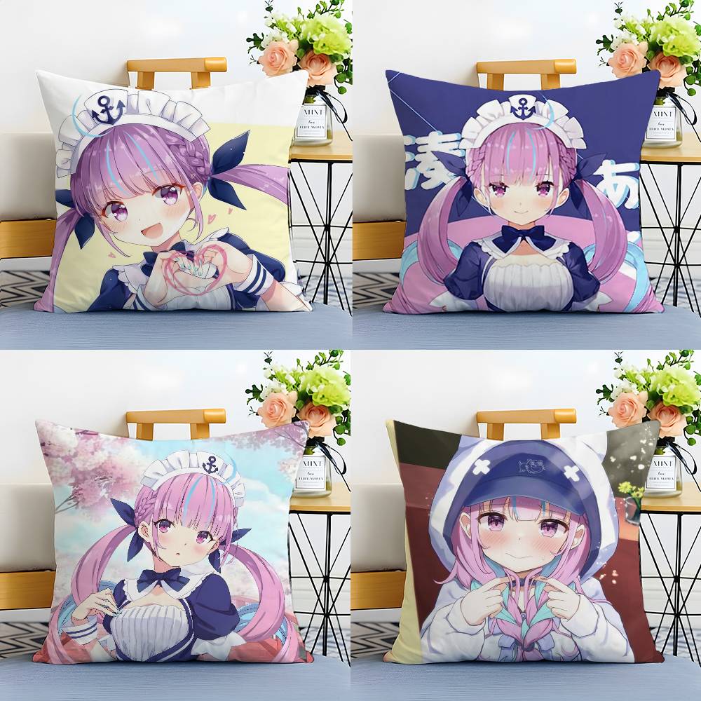 H-Hololive M-Minato Aqua Pillow Case Printing Pillowcase Living Room Sofa Cushion Cover Bedroom Room Decor