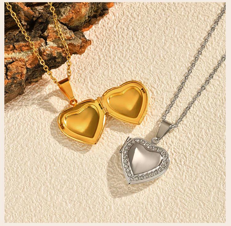 Cubic Zirconia Heart Locket Necklace for Women, Stainless Steel Openable Love Shape Pendant,18k Gold Plated Birthday Gifts
