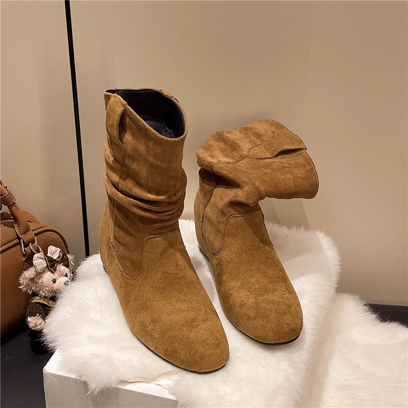 2623-1 Flacher Boden Runde Spitze Innere Höhenerhöhung 2025 Herbst und Winter Neue Kurze Stiefel Damenstiefel Plateau-Stiefel Western Mittelstiefel