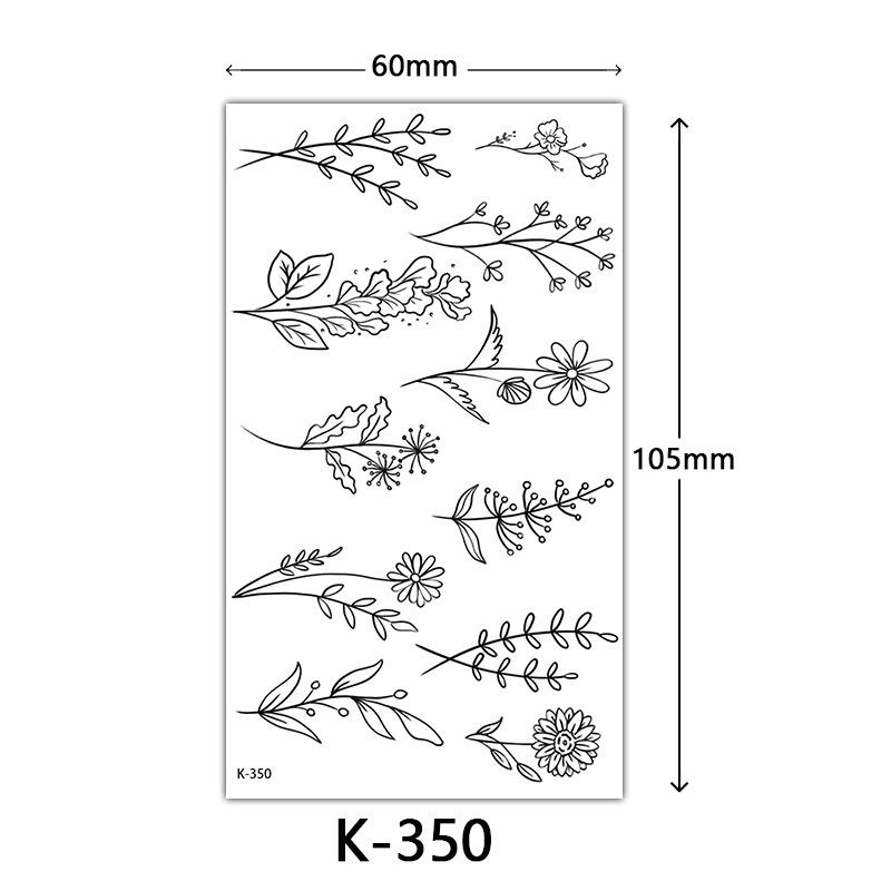 Pegatinas de Tatuaje Impermeables Frescas Pequeñas: Letras Inglesas, Flores, Mariposas, Líneas de Boceto