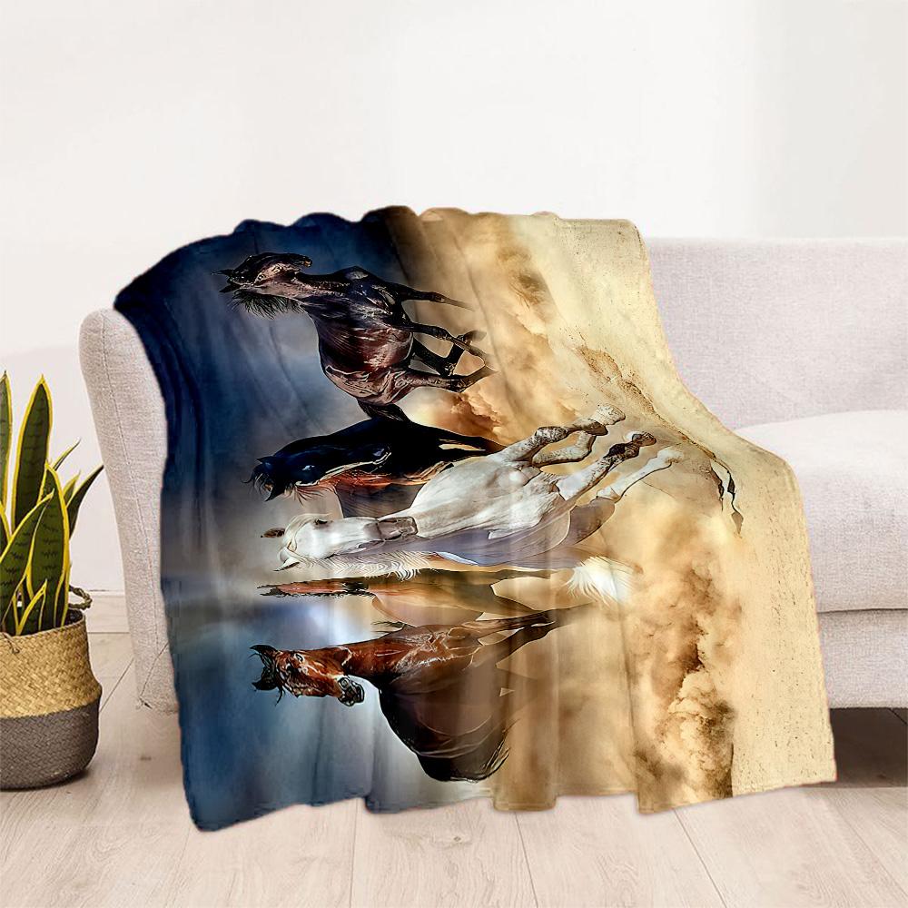 Horse Blanket Comfortable Perfect for Livingroom Seaside Sofa All-Season Use Modern Ideal Gift For Birthday Valentine'S Day