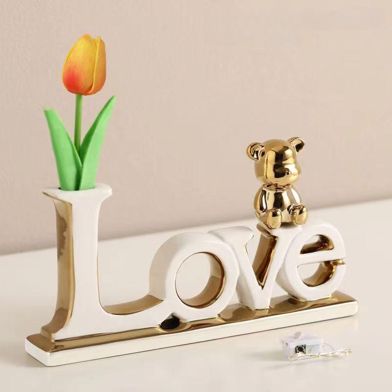 

Творческие керамические 3D-шрифты Love Bear Праздничная вечеринка Праздничное свадебное украшение Украшения Семейное ремесло Предметы интерьера Ручная работа NO light strip