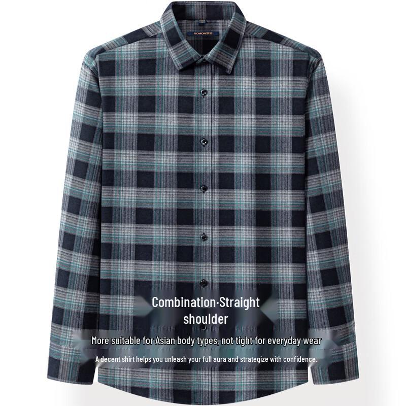 Romon Men's All-Cotton Plaid Flannel Long-Sleeve Shirt