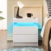 Nachtkastje LED Bedside Tafel Kast Verlichting Modern Eind Tafel met 2 Lades voor Slaapkamer (Wit)