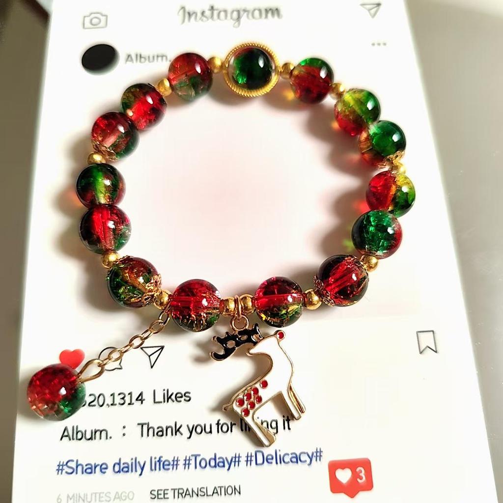 Festive Holiday Christmas Tree Bracelet with Lampwork Beads