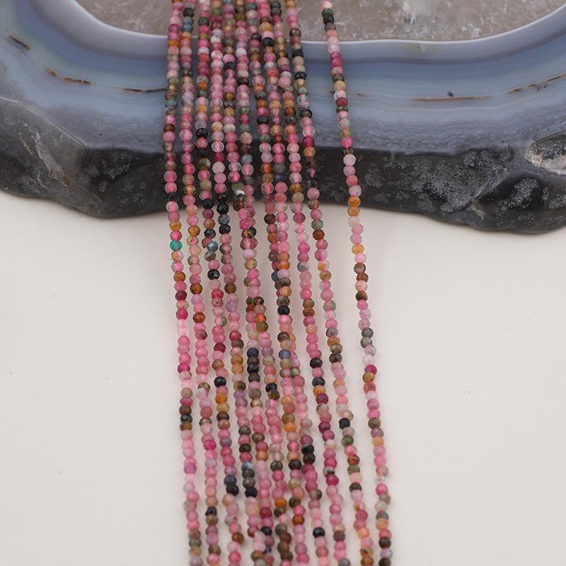 Многоцветное Турмалиновое Ожерелье с Гранеными Круглыми Бусинами, 2-4 мм, Ручная Работа