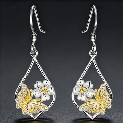 Charm Female Butterfly Animal Flower Drop Earrings Cute Trendy Bridal Silver Color Dangle Wedding For Women