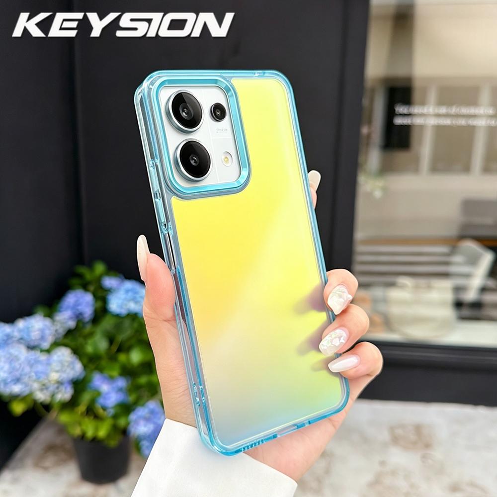 KEYSION Fashion Laser Gradient Colorful Phone Case for Xiaomi POCO M6 Pro Soft TPU+PC Shockproof Back Cover for POCO X6