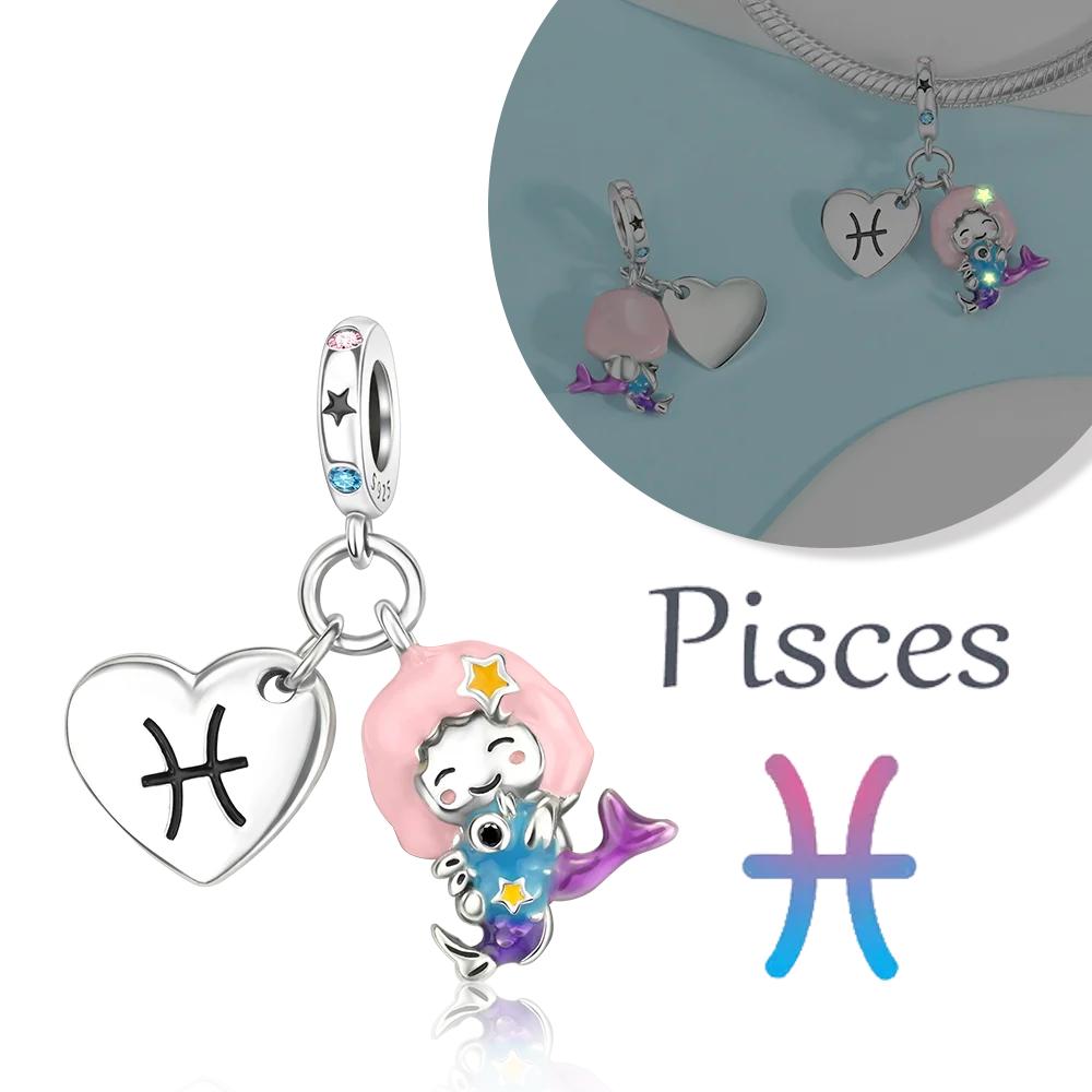 Copper 12 Months Birthstone Heart-Shaped Beads Charms Fit Original Bracelet Charm Beads Necklace Diy Female Jewelry