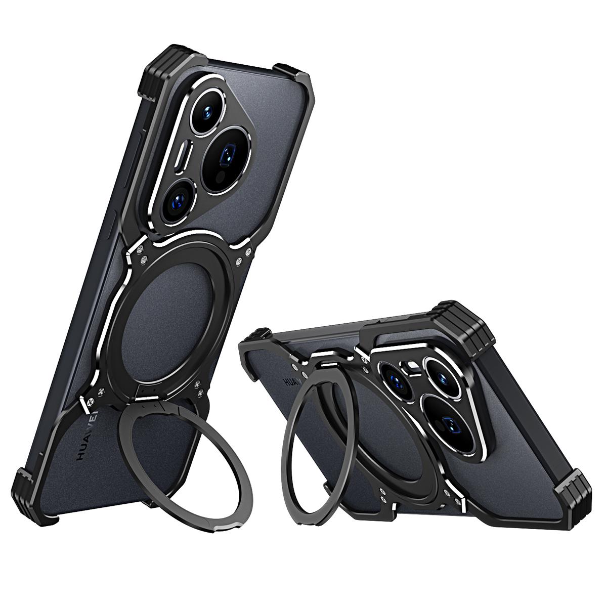 

Металлический бампер для Huawei Pura 70 Pro/70 Pro+ с подставкой и магнитной крышкой для телефона Black/Silver