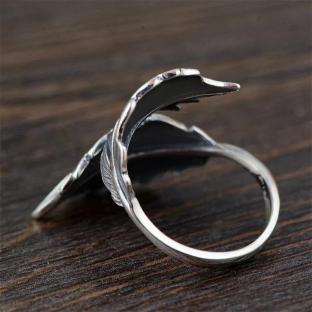 Huitan Punk Leaf Opening Ring for Women Antique Zinc Alloy Color Hip Hop Girls Accessories Vintage Rings Adjustable Finger Zircon