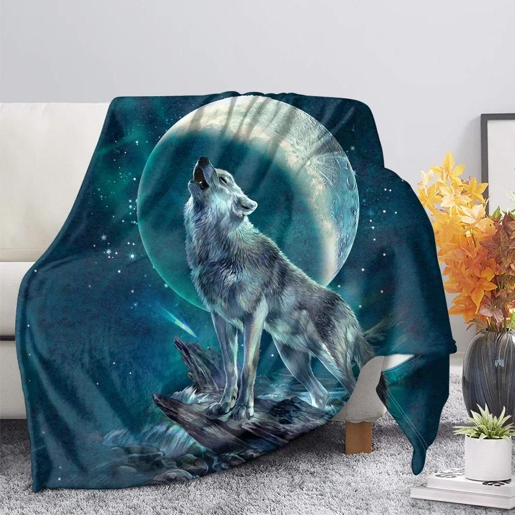 Print  Wolf Pattern King Queen Size All Super Soft Lightweight Blanket for Bed SofaWarm