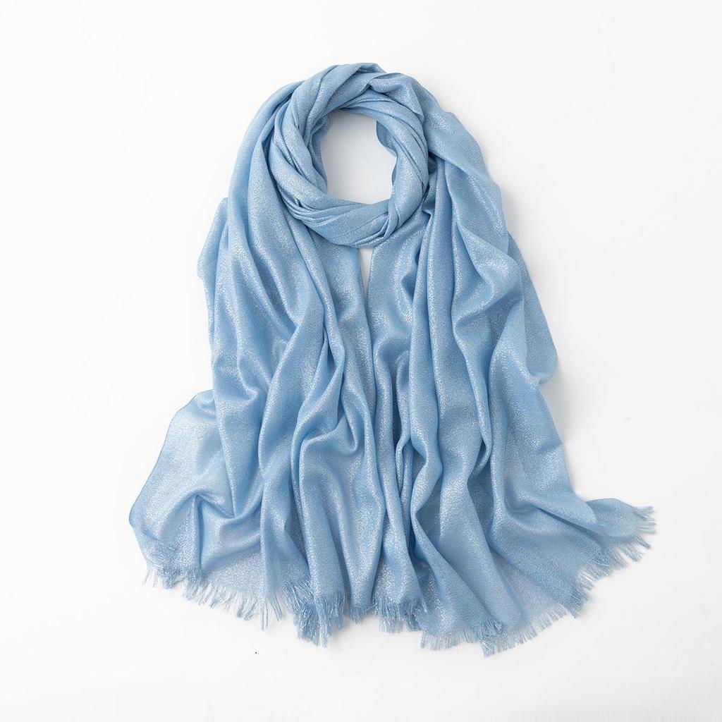 Women's Silk Scarf: Pure Color Long Headscarf with Gold and Silver Threads