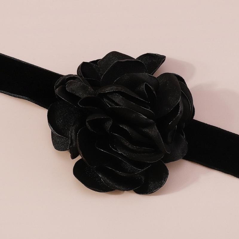 Romantic Big Rose Flower Choker Necklaces Wide Soft Black Velvet-Party Necklaces for Women Fashion Statement Jewelry