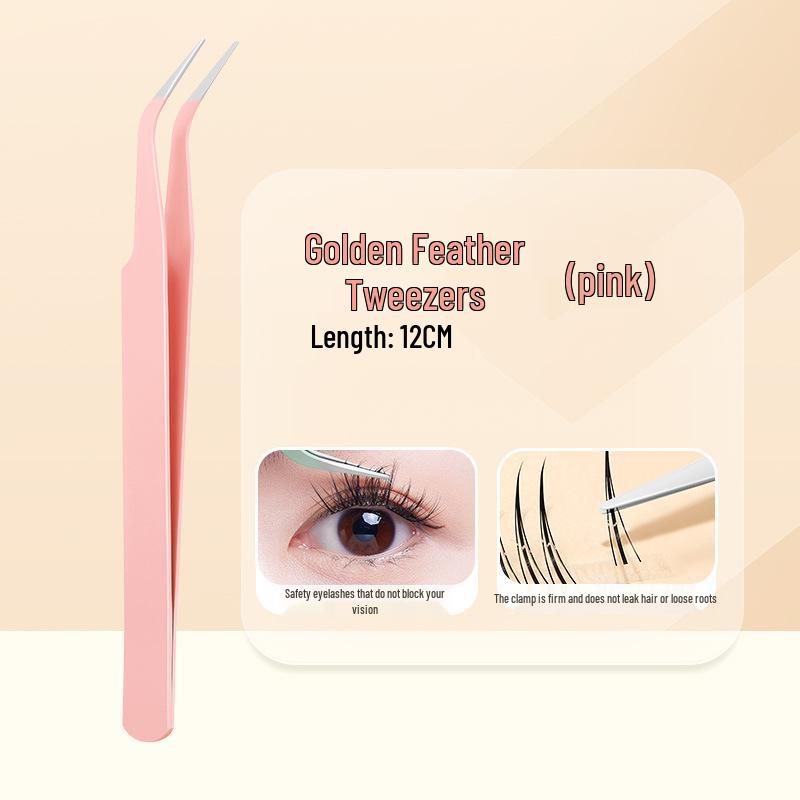 Cappuvini Gold Feather Eyelash Tweezers: Newbie Curved Tip Thickened Stainless Steel Makeup Tool Gold Feather Tweezers (Green)