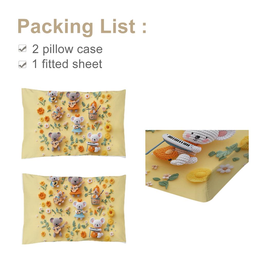 Koala Band 3-Piece Bedding Set, Cool Band With A Rhythm, Comes With 2 Pillowcases, Suitable For Bedroom (Boy, Music Festival)