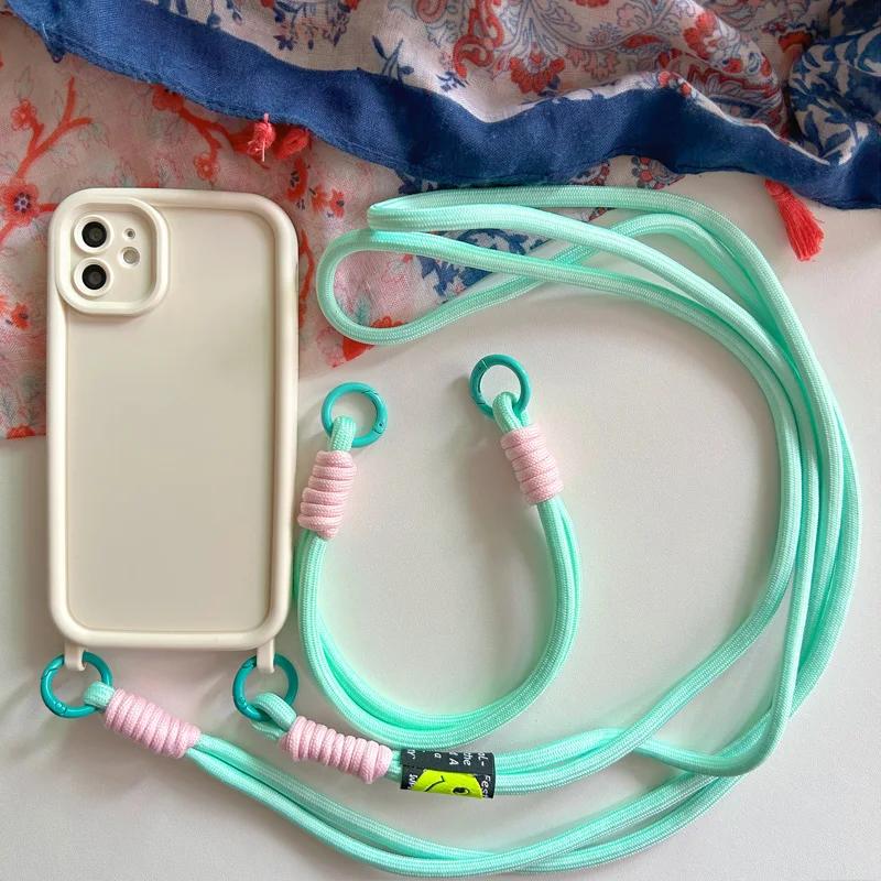 Crossbody Strap Lanyard Necklace Wrist Strap Silicone Case For Iphone 17 Air 16 16E 15 14 12 11 13 Pro Max Plus Cover