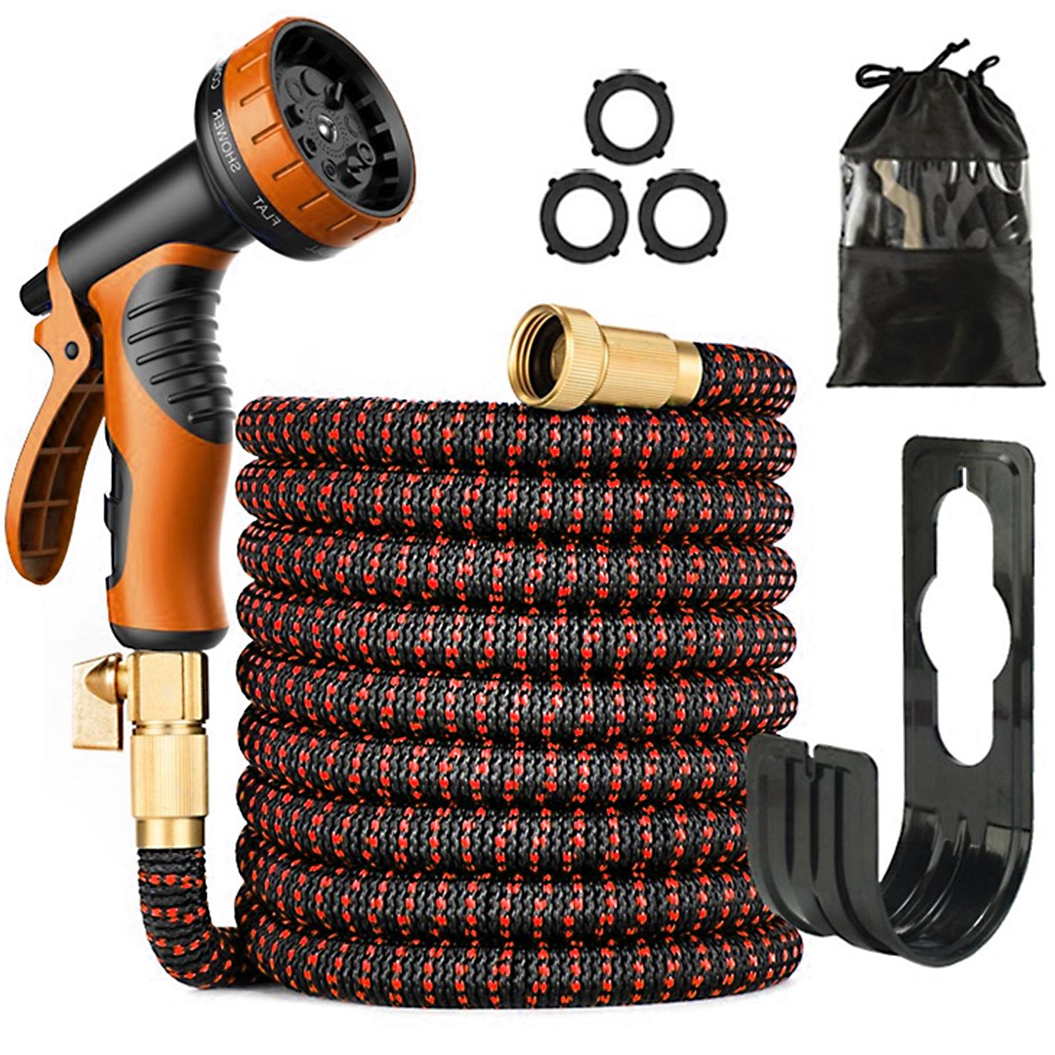 Расширяющийся садовый шланг Copper Bullet с 10-режимным распылителем с кнопкой-триггером AS-SEEN-ON-TV 75 футов Без свинца Ультралегкий Сплошная медь оранжево-красный