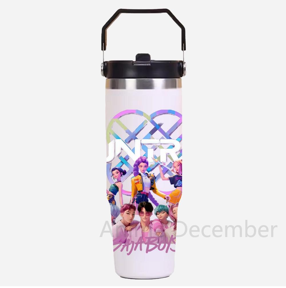 30Oz Anime K-Pop American Simple Solid Color Stainless Steel Thermos Portable Car Easy To Carry Water Cup Thermal Insulation Cold Ice Cup