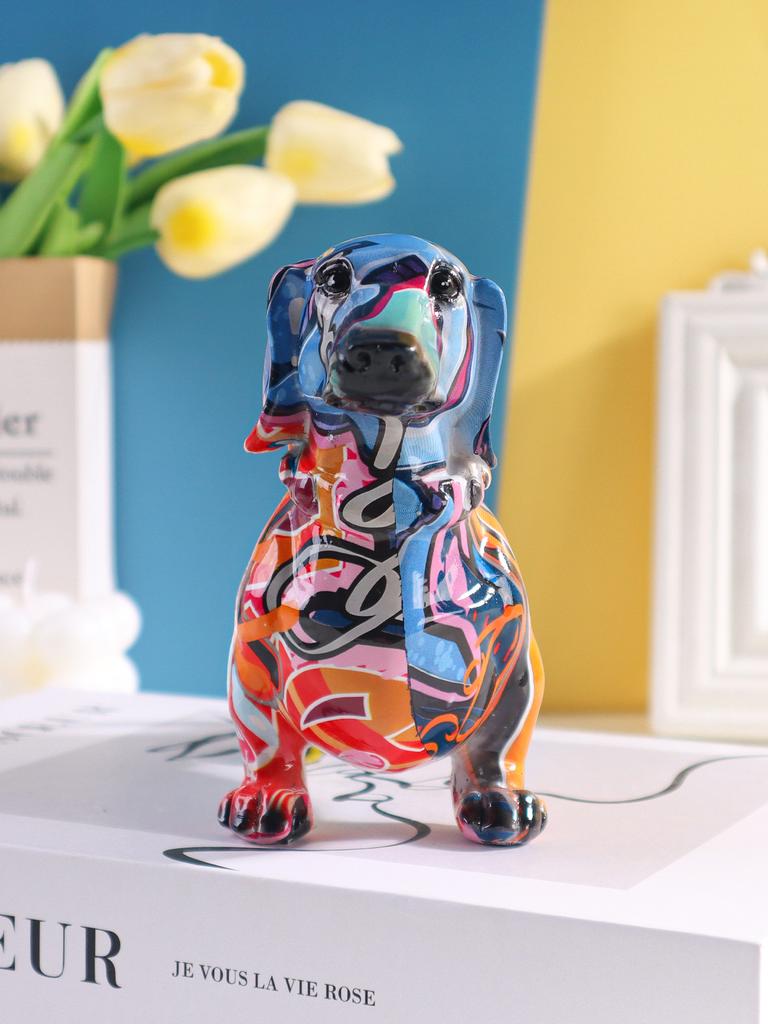 Watercolor Dachshund Sculpture, Resin Animal Figurine, Home Decorative Accessories for Bedroom, Living Room, and Study