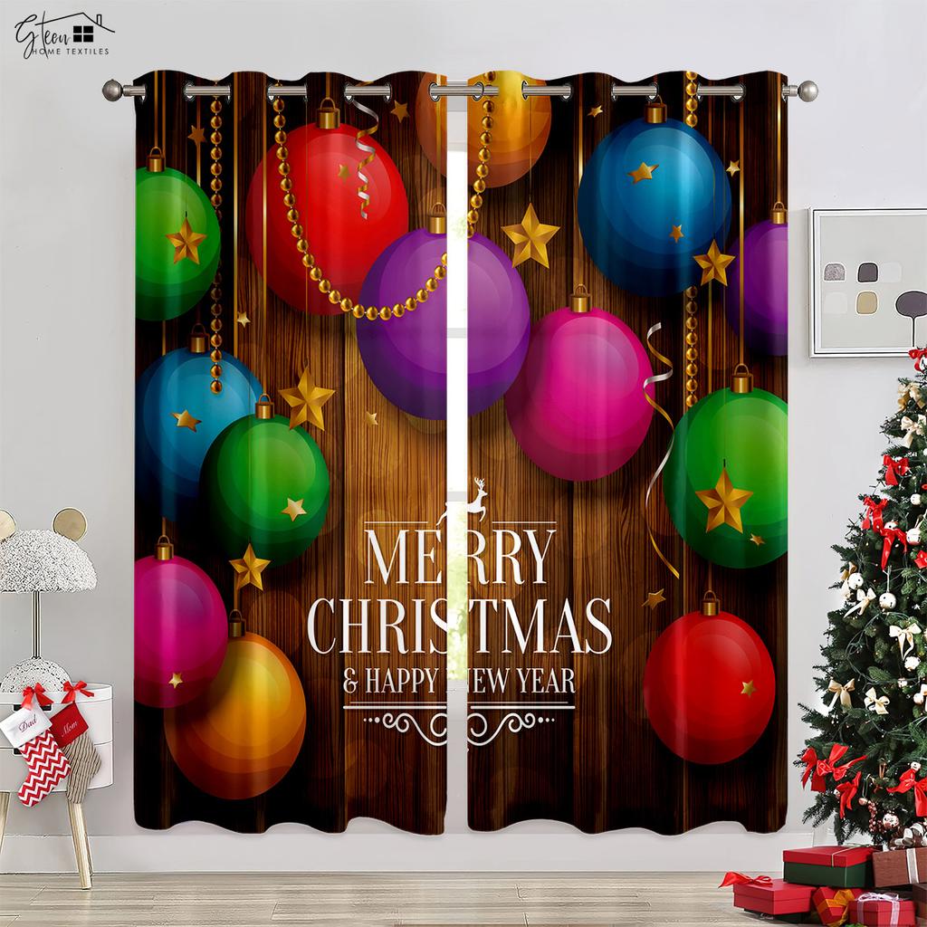 Christmas Decoration Curtains Christmas Tree Gift Living Room Bedroom Children's Room New Year Festival Polyester Fiber Curtains