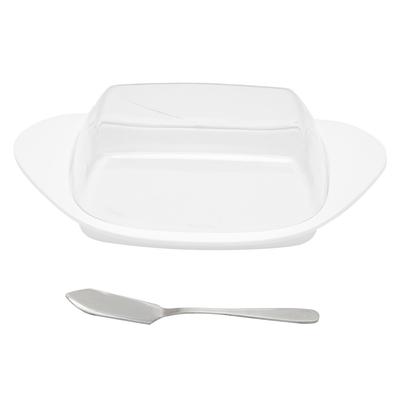BoatShaped Butter Dish with Lid Food Grade PP Butter Cutting Box for Chess Home Kitchen(White )