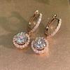 Halo Round Stone Dangle Hoop Click Earrings Three Tone Option Drop Ear Jewelry for Women