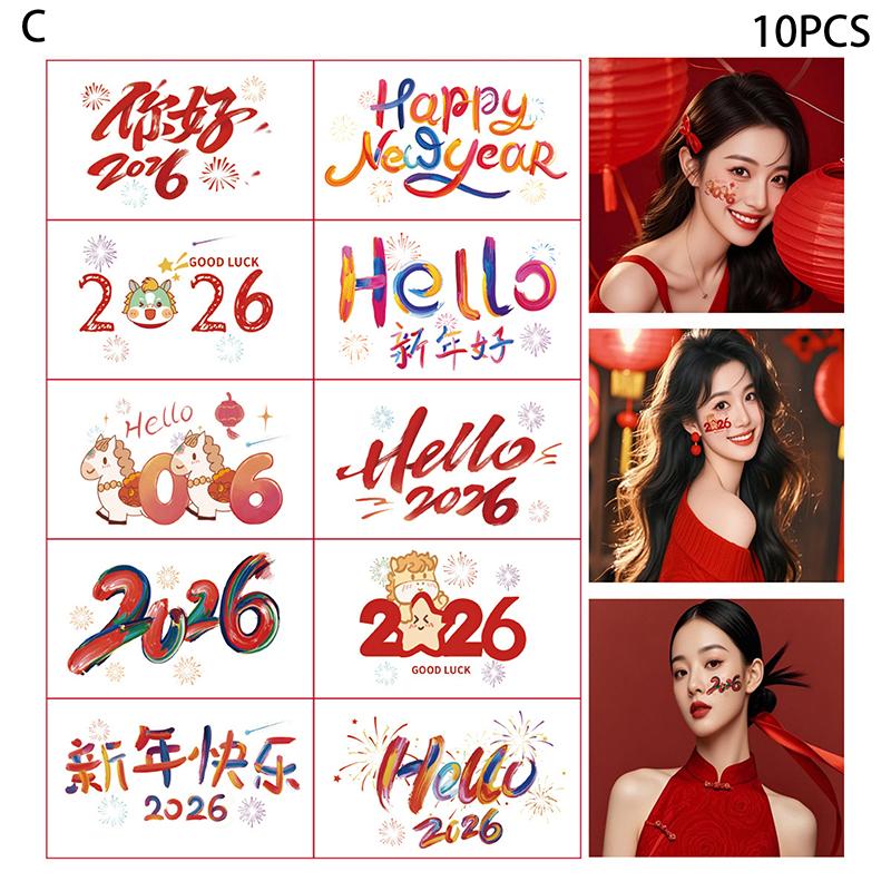 

10 Аркушів Китайський Новий Рік 2026 Тимчасові Тату Наклейки Рік Коня Вечірка Макіяж Набір 2026 Новорічні Товари для Вечірки