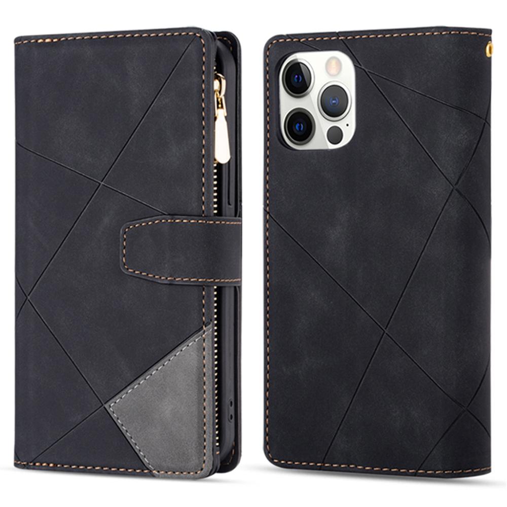 For iPhone 16 Pro Case Color Splicing Anti-Drop Leather Wallet Phone Cover