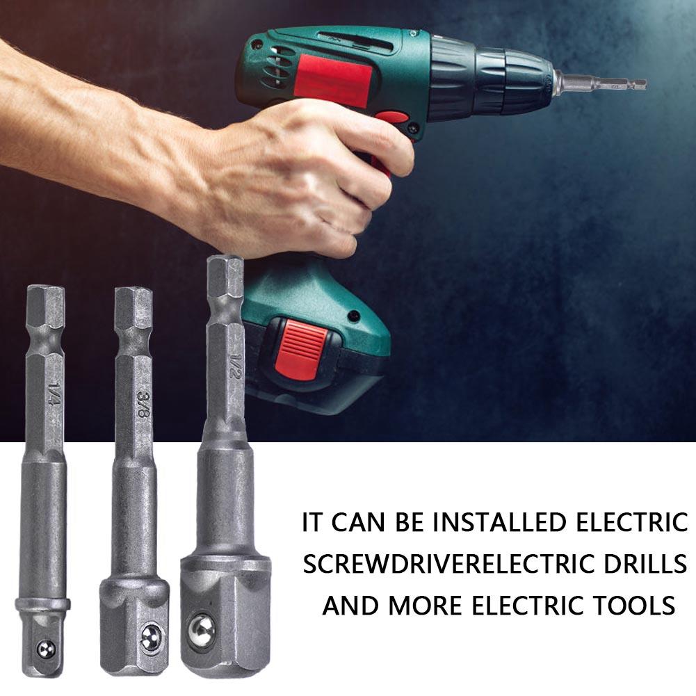 3Pcs Black Socket Adapter 1Celsius4 Hex Shank to 1Celsius4 3Celsius8 1Celsius2 Head Drill Bit Driver