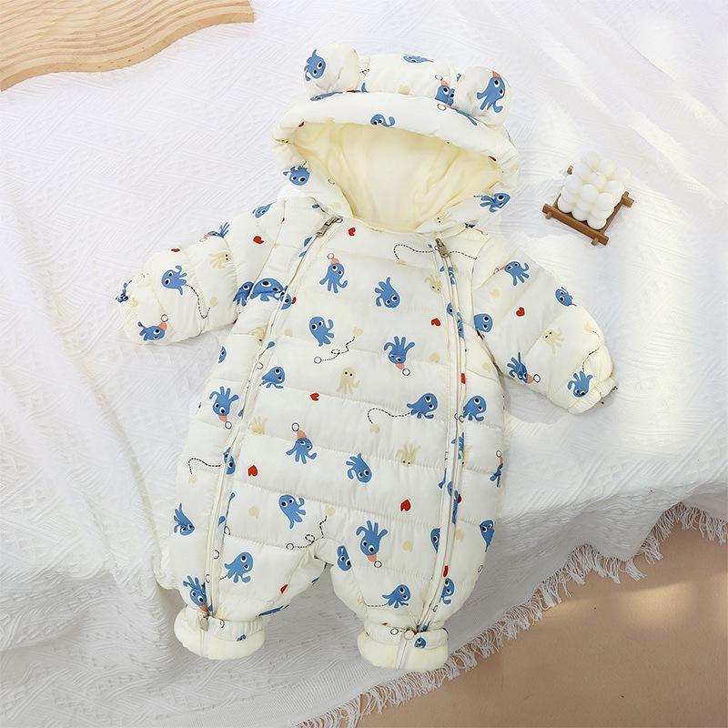 Kuscheliger Neugeborenen-Baumwoll-Einteiler - Dicke Herbst-Winter-Oberbekleidung für Ausflüge und Krabbeln
